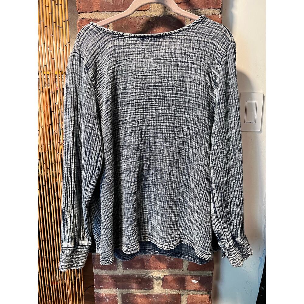 Women's Boho Hippie Plus Size Crinkle Gauze Blouse V-Neck Gray Blue Tunic 1X - Picture 8 of 9
